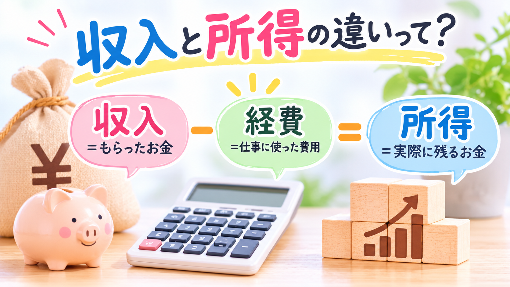 リモ活の収入から経費を差し引いて所得を計算するイメージ