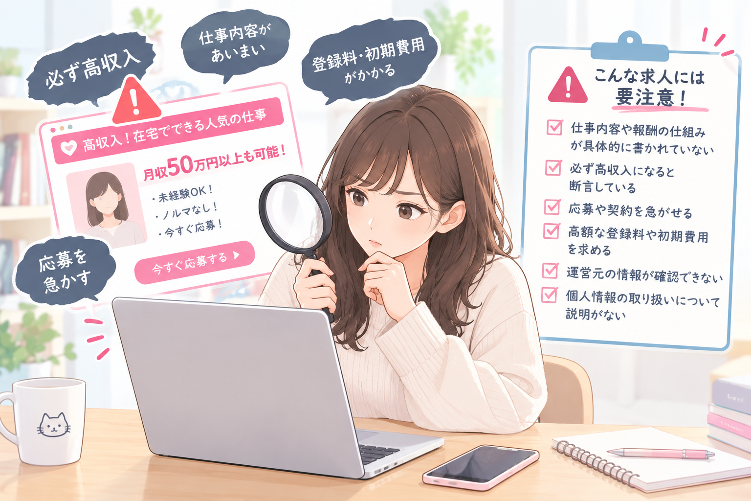 リモ活の求人内容を比較して確認するイメージ